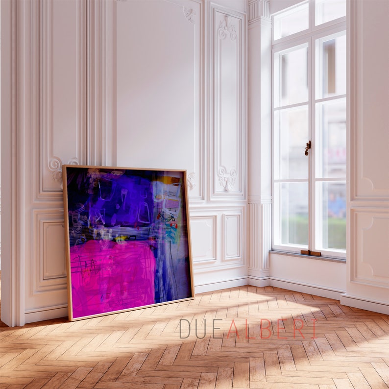 Vibrant abstract painting print, abstract wall art, purple and bright magenta wall art