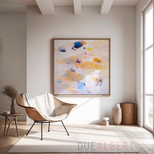 Impresión de pintura abstracta, arte abstracto minimalista beige oro azul claro, decoración de pared moderna, arte de pared extra grande image 6
