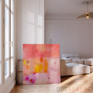 abstract painting colorful Print, pastel pink canvas print, Coral pink painting print, extra large abstract wall art print, large art print image 5