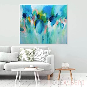 Abstract art print, modern wall art, home decor large wall art, pastel blue white and pink abstract painting, Large wall art for living room image 4