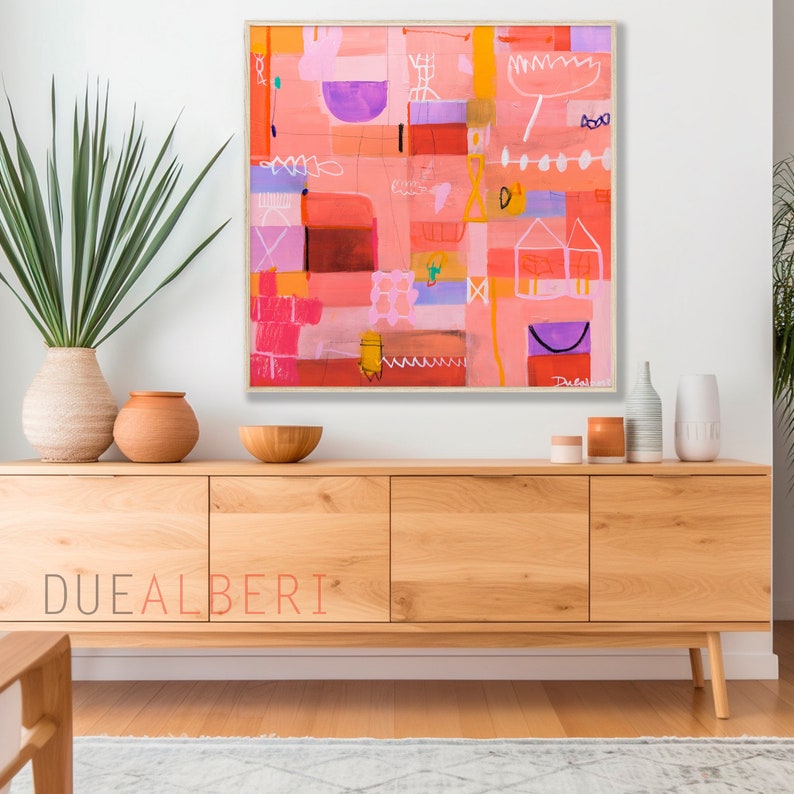 Pink and purple Modern abstract wall art print, Eclectic modern painting, landscape living room wall decor, Large abstract wall art image 10
