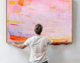 Pastel Pink Gold Abstract Art Print, Extra Large Modern Canvas Wall Art
