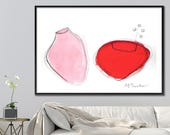 Large Art Print of Mason Jars, Giclee Print, 28X40, Abstract Art, Pink Painting, red