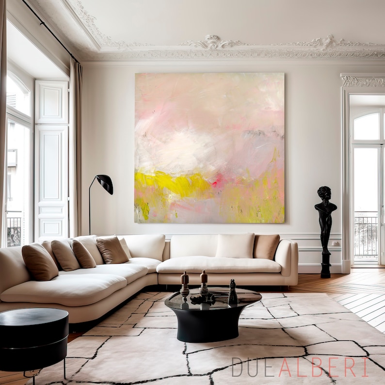 abstract acrylic painting on canvas, Fine Art Print, Abstract Art, Large Acrylic Painting Pastel Pink abstract art, large art bedroom print image 8