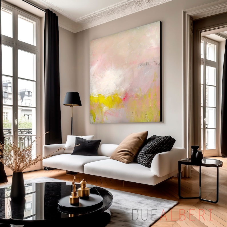 abstract acrylic painting on canvas, Fine Art Print, Abstract Art, Large Acrylic Painting Pastel Pink abstract art, large art bedroom print image 1