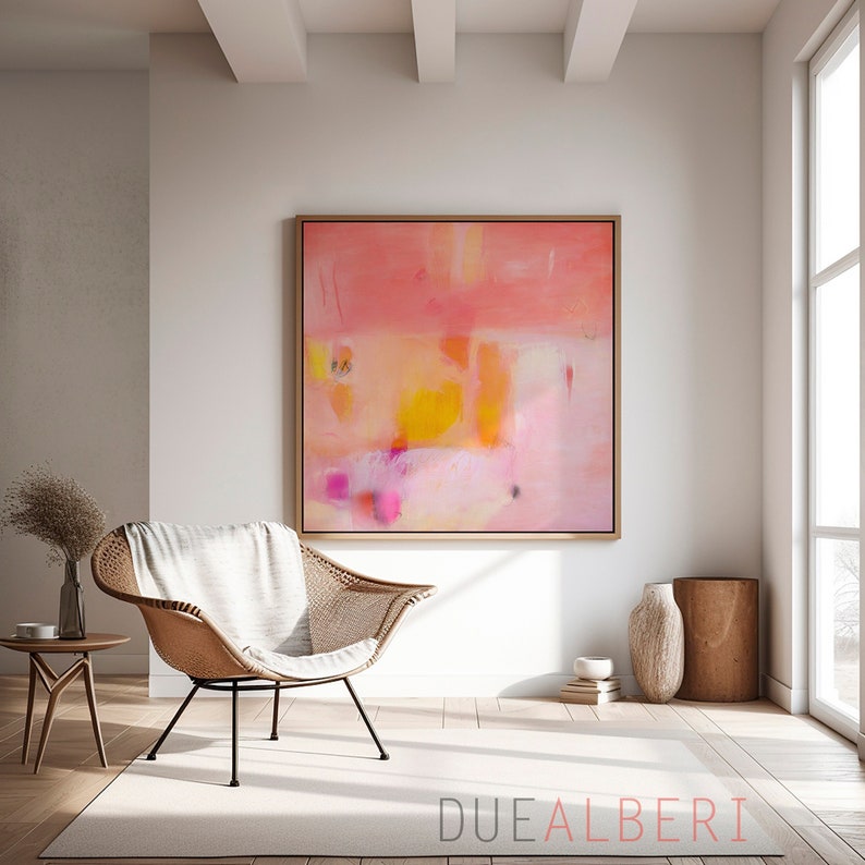 abstract painting colorful Print, pastel pink canvas print, Coral pink painting print, extra large abstract wall art print, large art print image 1