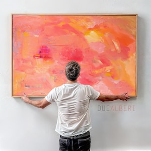 Large Orange and Pink Abstract Art Print, Colorful Giclée Canvas
