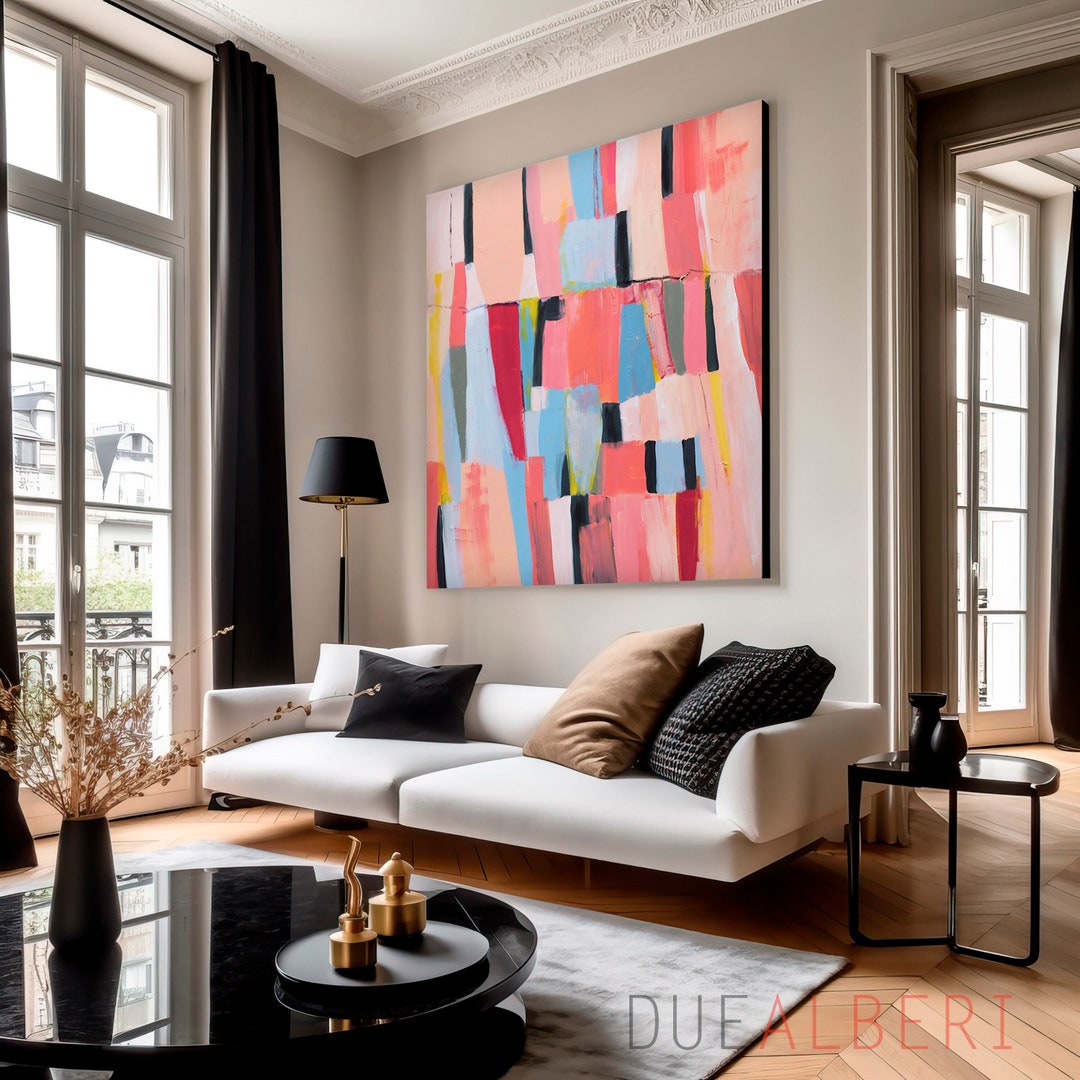 Pink Wall Art Print, Geometric Wall Art Canvas Prints for Living Room