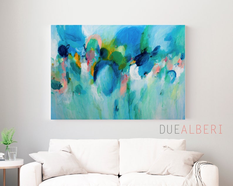 Abstract art print, modern wall art, home decor large wall art, pastel blue white and pink abstract painting, Large wall art for living room image 10