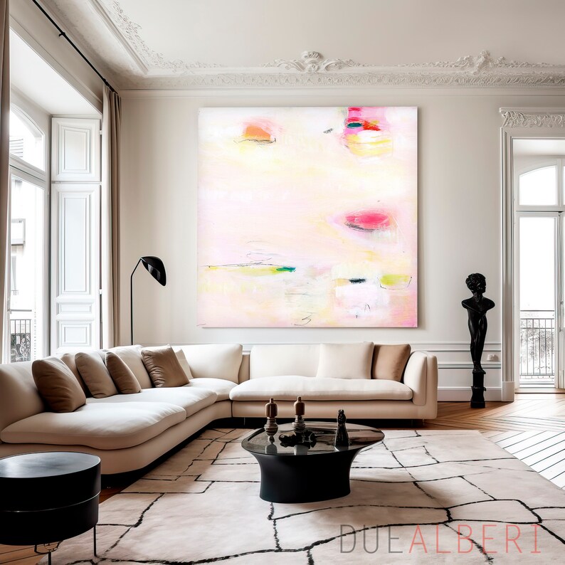 Abstract painting print, Neutral colors large minimalist abstract art, Modern textured beige pink, stylish pale pink aesthetic wall art image 4