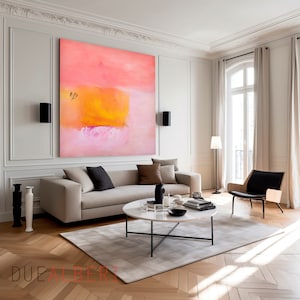 Orange and pink abstract painting colorful Print, Coral pink painting, pastel pink canvas print, extra large abstract wall art print image 2