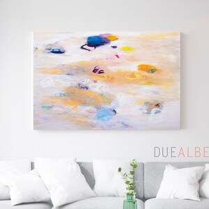 Impresión de pintura abstracta, arte abstracto minimalista beige oro azul claro, decoración de pared moderna, arte de pared extra grande image 8