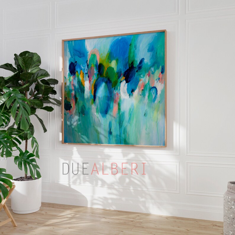 Abstract art print, modern wall art, home decor large wall art, pastel blue white and pink abstract painting, Large wall art for living room image 9