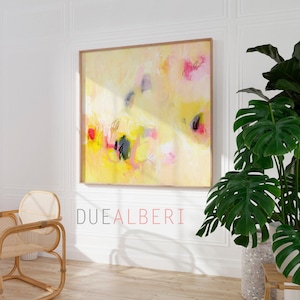 Ljusgult abstrakt konsttryck, giclée-canvas, signerad