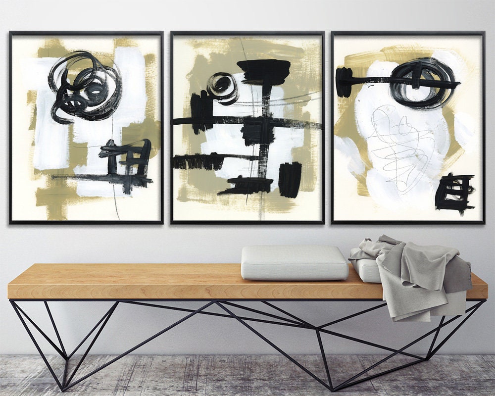 Abstract Painting Set of 3 Abstract Art Print Set Large Wall Etsy