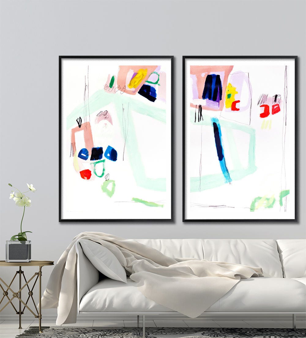 Living Room Art Kids Room Art Canvas Art Pastel Nursery Art Abstract Picture Sage Green /& Blush Pink Colorful Geometric Wall Art