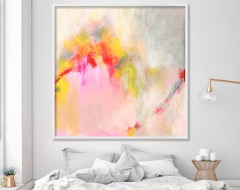 Abstract PRINT of acrylic painting "Hooponopono 01", delicate Abstract Art, giclee print large wall art pink grey yellow