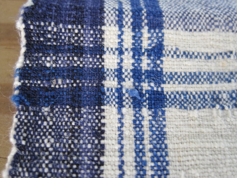 Vintage handwoven Chinese indigo dyed plaid cotton fabric