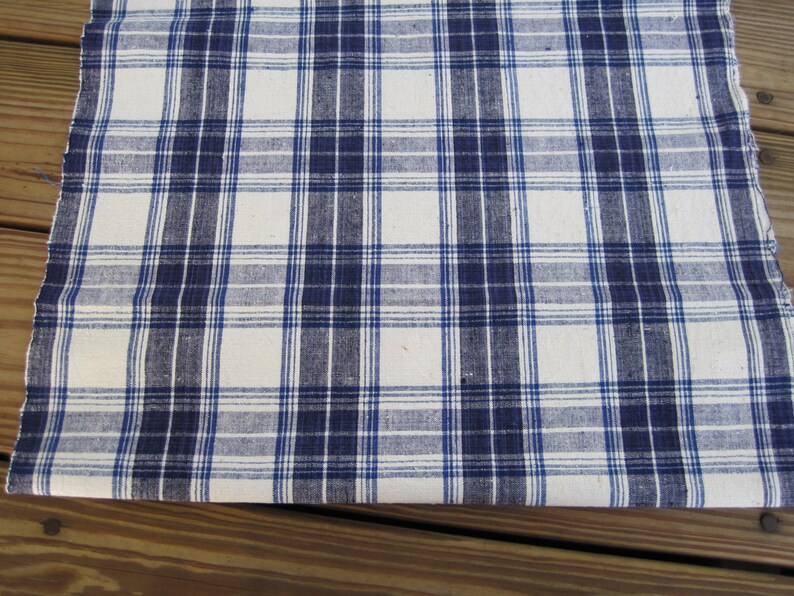 Vintage handwoven Chinese indigo dyed plaid cotton fabric