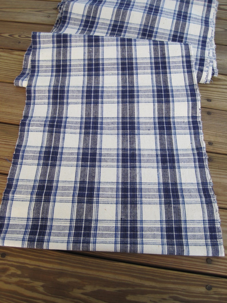 Vintage handwoven Chinese indigo dyed plaid cotton fabric