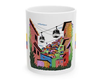 Colorful Cable Car City Mug | Colombian Flag Accent | Colombian Coffee Mug
