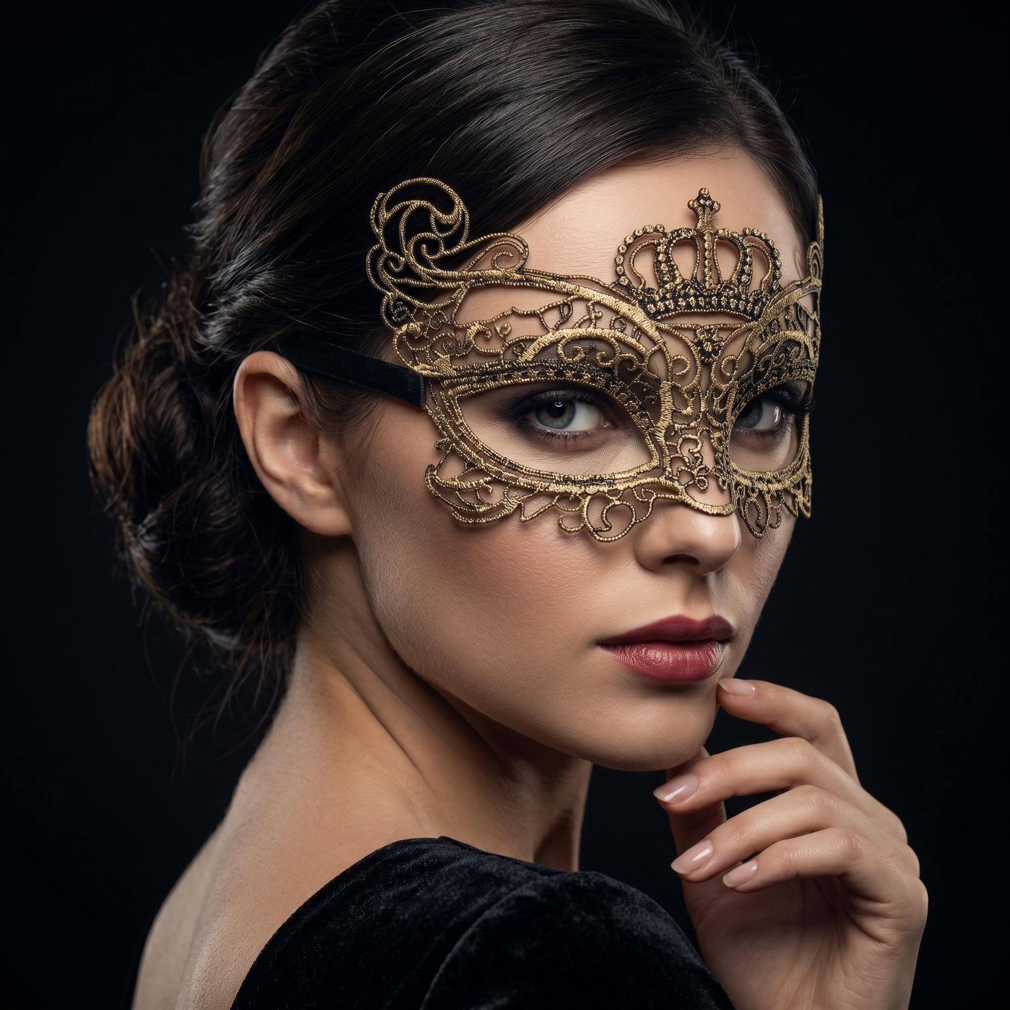 Gold Crown Lace Masquerade Mask: Venetian Queen Mardi Gras Eye Mask Accessory