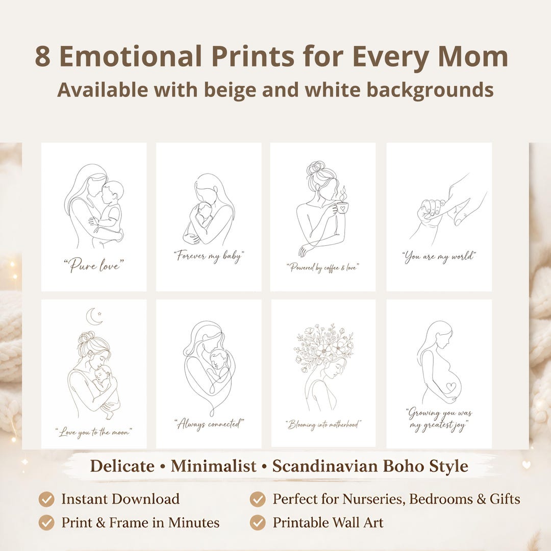 Motherhood Wall Art Set of 8 Printable | Mom and Baby Line Art ...