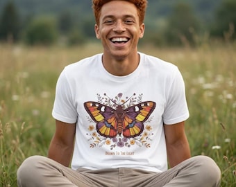 Unisex Tee | Moth Drawn To The Light with Floral Accent