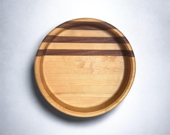 12" X 12" striped hardwood decorative serving bowl