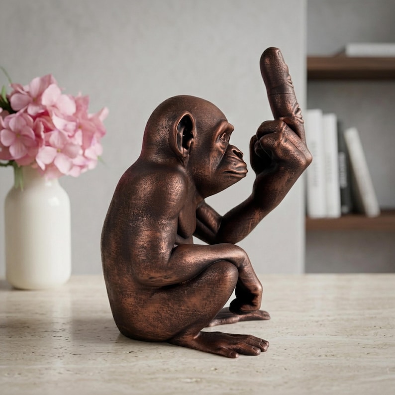 Funny Monkey Middle Finger Statue - Rude Chimpanzee Desk Decor - Unique ...
