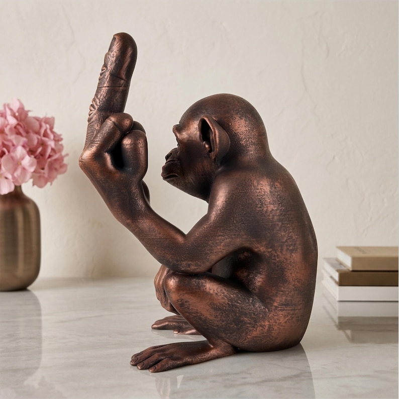 Funny Monkey Middle Finger Statue - Rude Chimpanzee Desk Decor - Unique ...