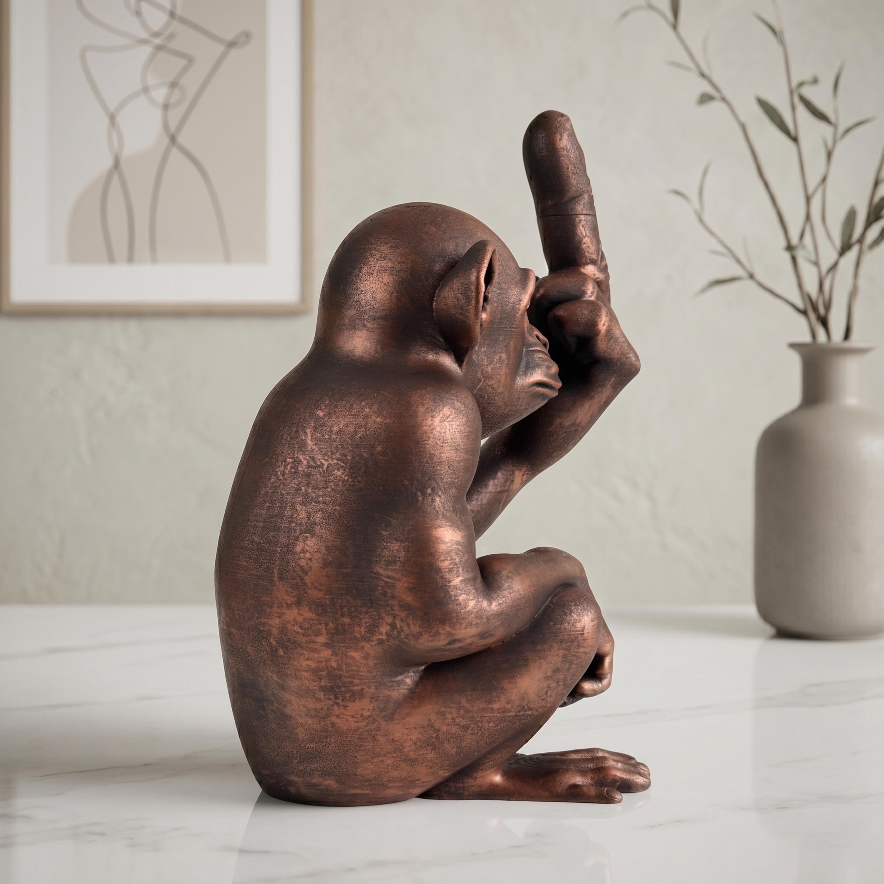 Funny Monkey Middle Finger Statue - Rude Chimpanzee Desk Decor - Unique ...