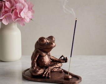 Räucherstäbchenhalter Frosch, Meditation Figur Bronze Silber Gold, Yoga Zen Deko, Boho Wohnzimmer Geschenk, Räuchergefäß Skulptur