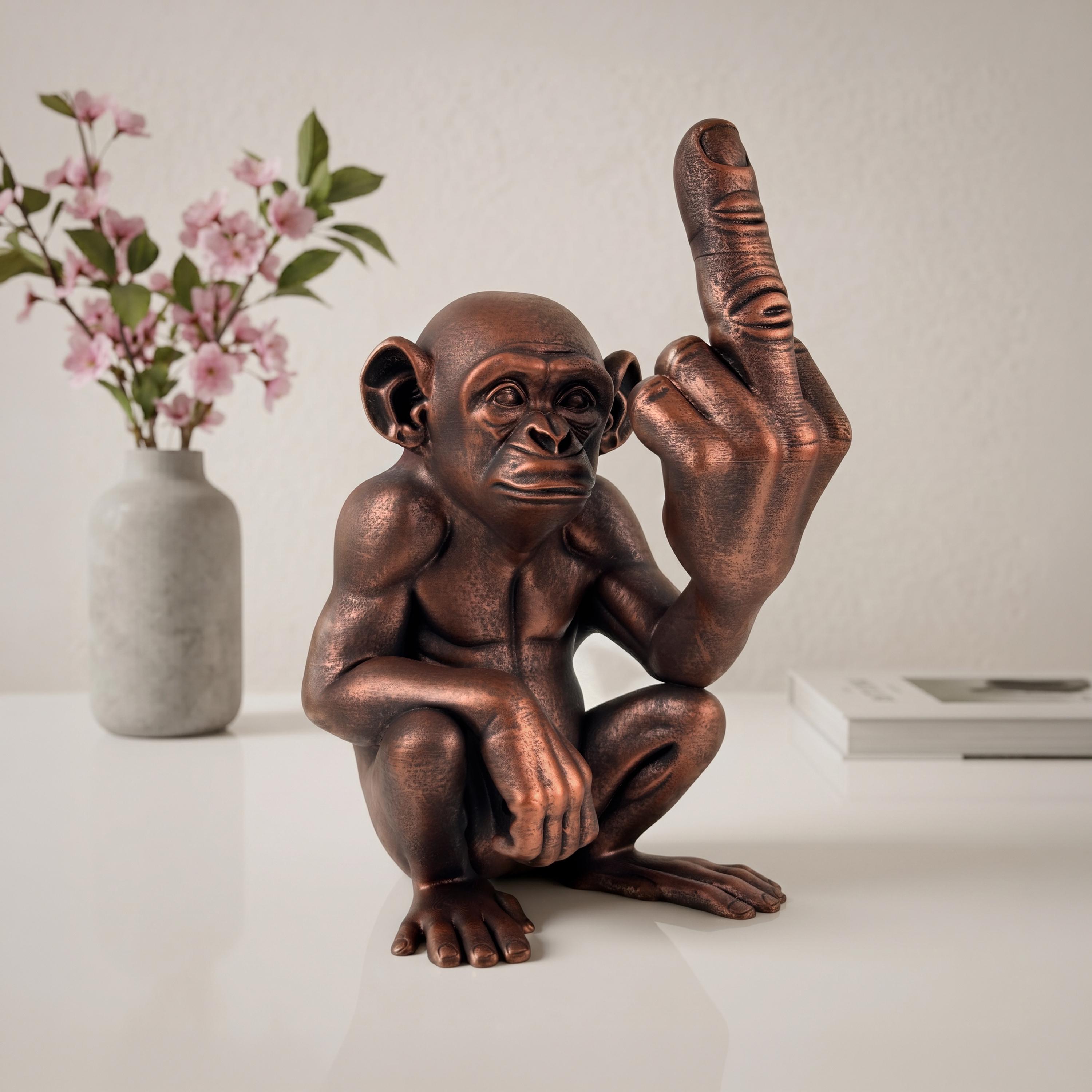 Funny Monkey Middle Finger Statue - Rude Chimpanzee Desk Decor
