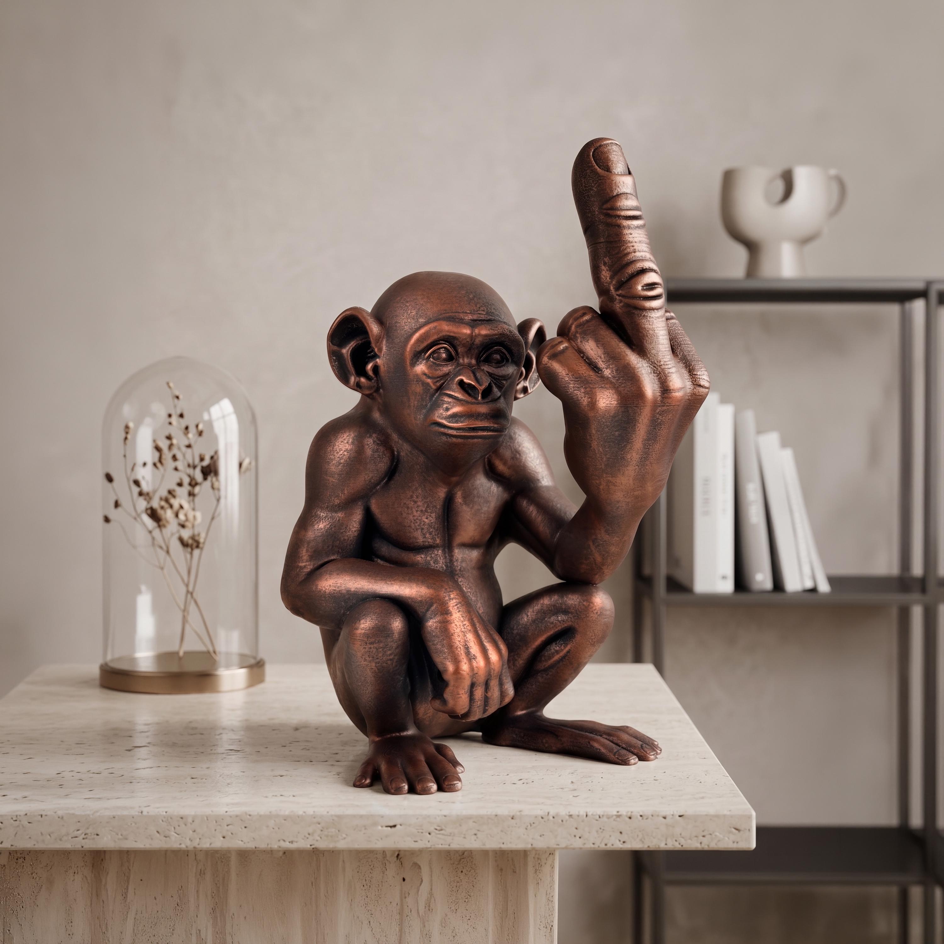Funny Monkey Middle Finger Statue - Rude Chimpanzee Desk Decor