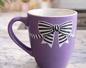 Personalized Lavender Bow Mug: Hmong-Inspired Cultural Design, Custom Name Coffee Cup