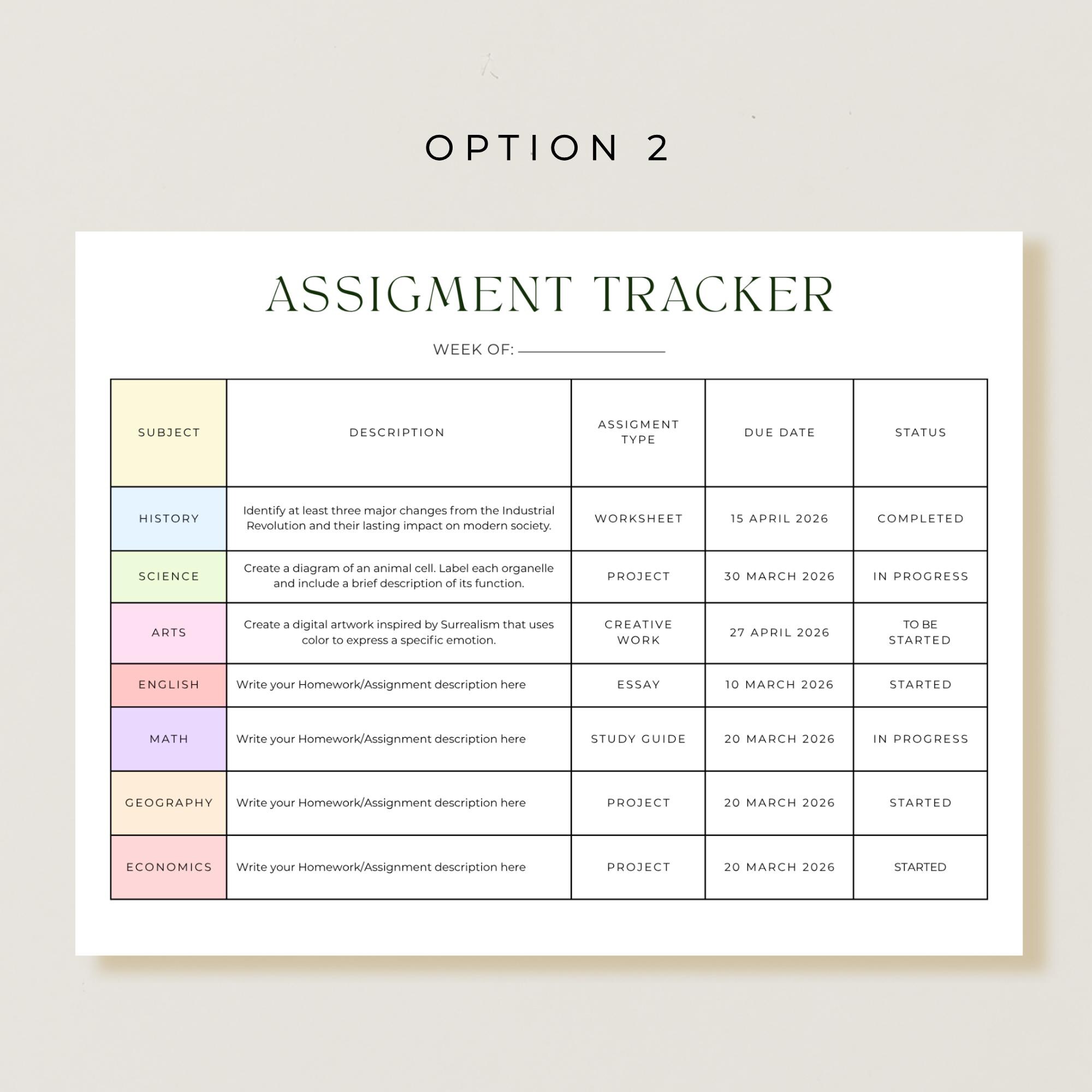 Student Assignment Tracker Printable PDF, Homework Checklist Planner ...