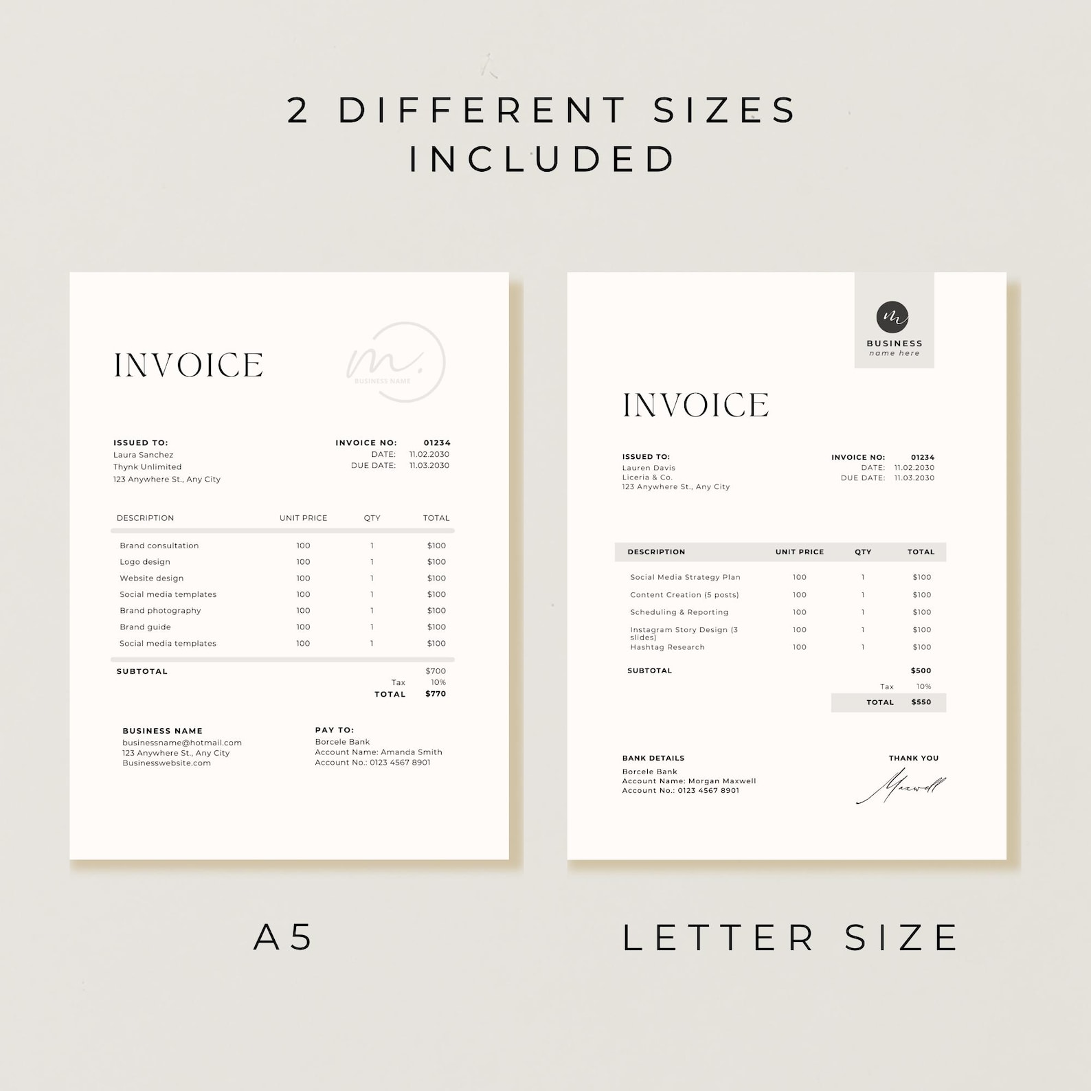 Freelancer Invoice Template Printable, Small Business Invoice PDF ...