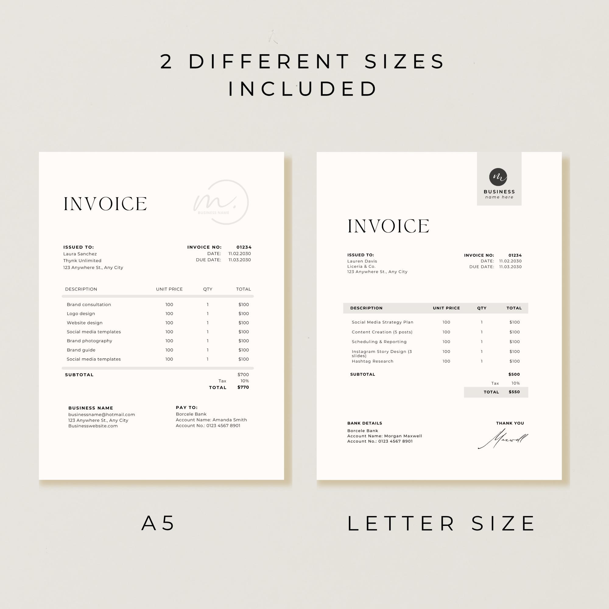 Freelancer Invoice Template Printable, Small Business Invoice PDF ...