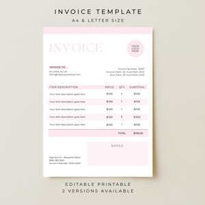 Pink Invoice Template Printable, Minimalist Invoice Template, Small Business Invoice, Editable Invoice PDF, Aesthetic Billing Template