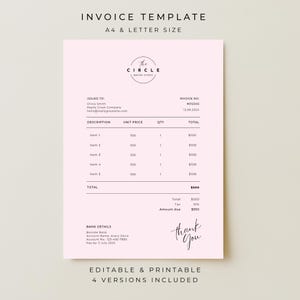 Modern Minimal Invoice Template, Canva Editable Invoice, Professional Business Invoice, Pink Aesthetic Template