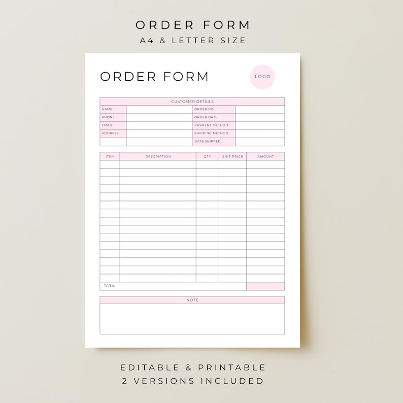 Editable Order Form Template Canva Printable Invoice Template ...