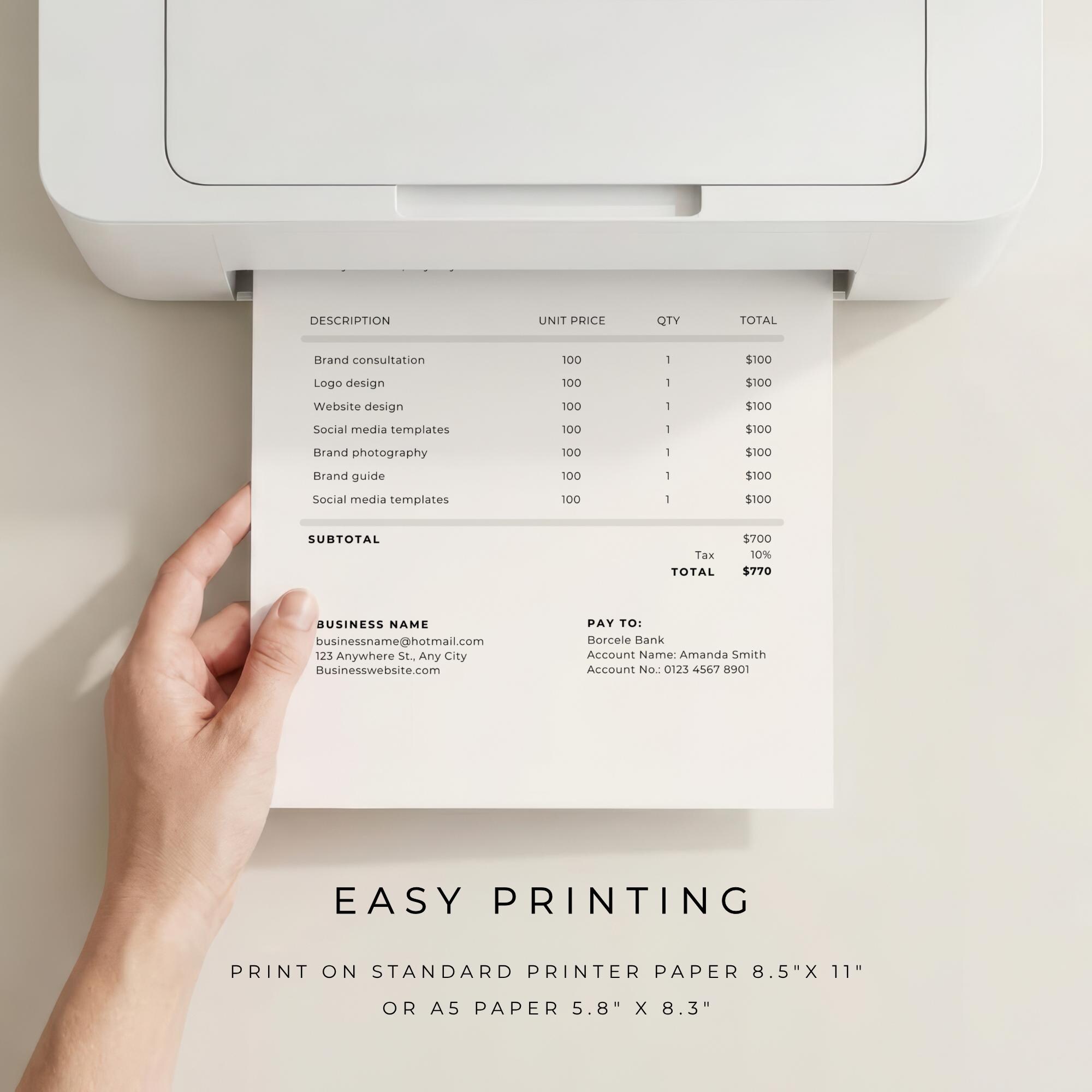 Freelancer Invoice Template Printable, Small Business Invoice PDF ...