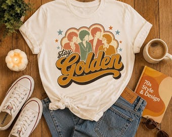 Camiseta retro Stay Golden con estampado gráfico, camiseta de amistad de inspiración vintage, camiseta estilo Golden Girls, regalo unisex con estética de los años 70 para hombres y mujeres.