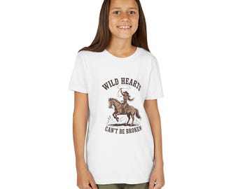 Camiseta vaquera con estampado "Wild Hearts Can't Be Broken" para jóvenes, estilo country rodeo y equitación.