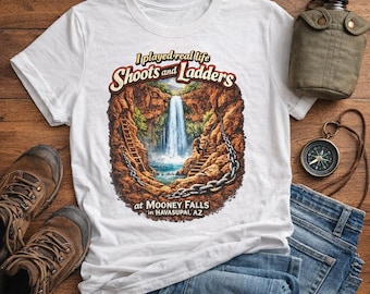 Camiseta con descenso por escalera de las cataratas Mooney de Havasupai / Aventura de senderismo en Arizona