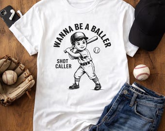 Camiseta de béisbol para niños "Wanna Be A Baller", camiseta vintage "Little Slugger", linda camiseta de béisbol para niños pequeños, divertida camiseta deportiva con gráficos para niños