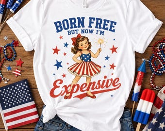 Camiseta "Nací libre, pero ahora soy caro", camiseta divertida del 4 de julio, camiseta gráfica vintage patriótica, regalo del Día de la Independencia de EE. UU.