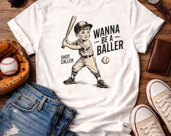 Camiseta de béisbol para niños "Wanna Be A Baller", camiseta vintage "Little Slugger", linda camiseta de béisbol para niños pequeños, divertida camiseta deportiva con gráficos para niños