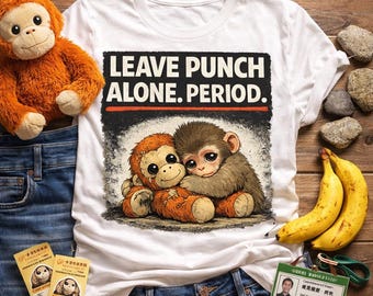 Camiseta con gráfico de mono lindo "Deja a Punch en paz" #ProtectPunch, regalo para amantes de los animales, divertida camiseta inspirada en el zoológico, camiseta unisex con chimpancé orangután